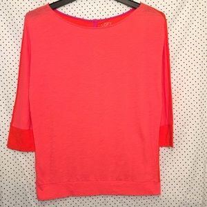 Ann Taylor Loft Medium Top Pink Orange 3/4 Sleeve